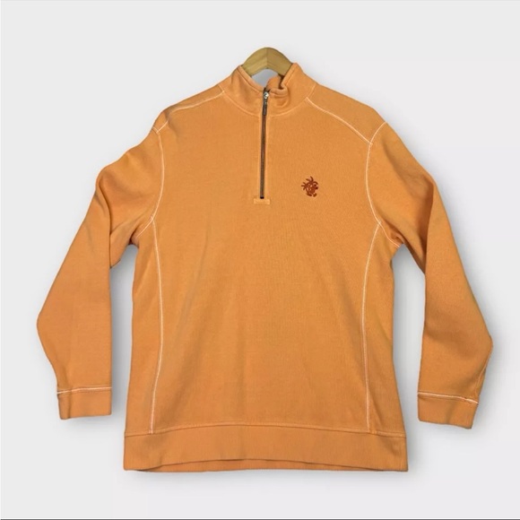 Tommy Bahama Relax Sweater Mens Large Orange Long Sleeve 1/4 Zip Disney Mickie - Picture 1 of 14